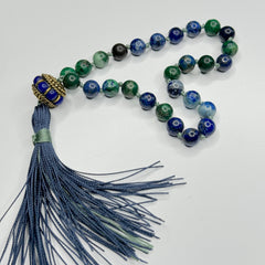 Azurite Hand Knotted Hand Mala 8mm | 27 Bead | Prayer Beads| Japa Mala | Meditation Bracelet | Mantra and Reiki Infused