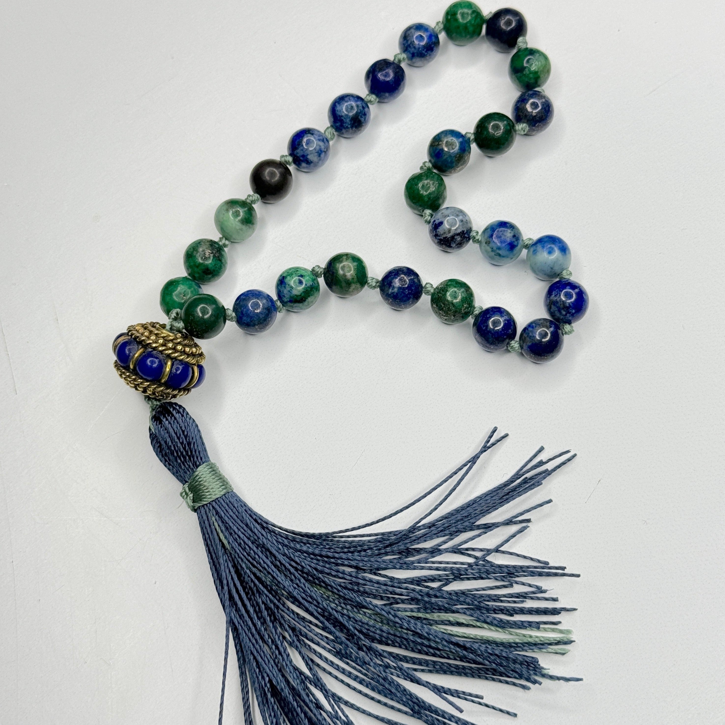 Azurite Hand Knotted Hand Mala 8mm | 27 Bead | Prayer Beads| Japa Mala | Meditation Bracelet | Mantra and Reiki Infused