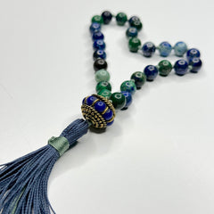 Azurite Hand Knotted Hand Mala 8mm | 27 Bead | Prayer Beads| Japa Mala | Meditation Bracelet | Mantra and Reiki Infused
