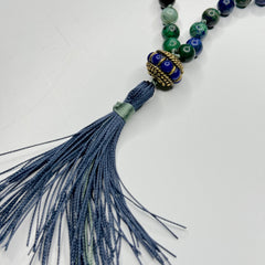 Azurite Hand Knotted Hand Mala 8mm | 27 Bead | Prayer Beads| Japa Mala | Meditation Bracelet | Mantra and Reiki Infused