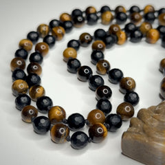 Tigers Eye & Onyx Ganesha Hand Knotted Mala 8mm | 108 Bead | Japa Mala | Prayer Beads | Meditation Necklace | Mantra and Reiki Infused