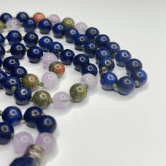 Lapis Lazuli, Unakite & Amethyst Hand Knotted Mala 8mm | 108 Bead | Japa Mala | Prayer Beads | Meditation Necklace | Mantra | Sound Healing | Reiki Infused