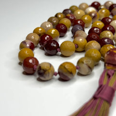 Faceted Mookaite Hand Knotted Mala | 10mm 108 Bead | Prayer Beads | Meditation Necklace | Mantra | Sound Healing |  Reiki Infused