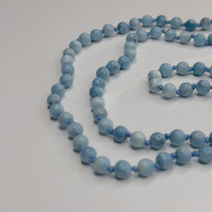 Larimar Angelite Hand Knotted Mala 6mm 108 Beads | Prayer Necklace/Beads | Meditation Necklace | Mantra, Sound Healing & Reiki Infused