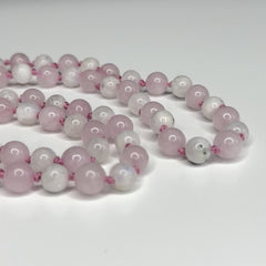 Rose Quartz and Moonstone Hand Knotted Japa Mala, Prayer Beads, Meditation Beads. 8mm 108 Beads. (Pregnancy, Infertility, New Born, & Child Loss)Mantra, Sound Healing & Reiki Infused