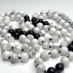 Howlite & Black Onyx Hand Knotted Mala 6mm | 108 Bead | Japa Mala | Prayer Beads | Meditation Necklace | Mantra and Reiki Infused