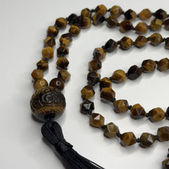 Tigers Eye Faceted Hand Knotted Mala | 6mm 108 Bead | Japa Mala | Prayer Beads | Meditation Necklace | Mantra, Sound & Reiki Infused