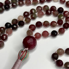 Watermelon Tourmaline Mala 8mm | 108 Bead | Japa Mala | Prayer Beads | Meditation Necklace | Hand Knotted | Mantra and Reiki Infused