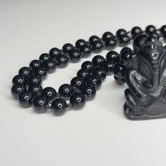 Black Tourmaline & Agate Ganesha Hand Knotted Mala | 8mm 108 Bead | Japa Mala | Prayer Beads |Meditation Necklace | Mantra and Reiki Infused