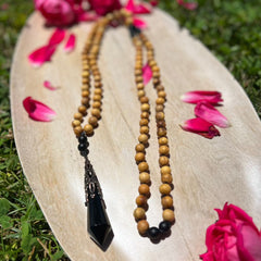 Palo Santo Onyx Obsidian Protection Hand Knotted Mala 8mm 108 Beads | Prayer Beads | Meditation Necklace | Mantra, Sound & Reiki Infused