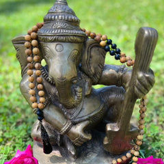 Palo Santo Onyx Obsidian Protection Hand Knotted Mala 8mm 108 Beads | Prayer Beads | Meditation Necklace | Mantra, Sound & Reiki Infused