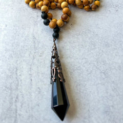 Palo Santo Onyx Obsidian Protection Hand Knotted Mala 8mm 108 Beads | Prayer Beads | Meditation Necklace | Mantra, Sound & Reiki Infused