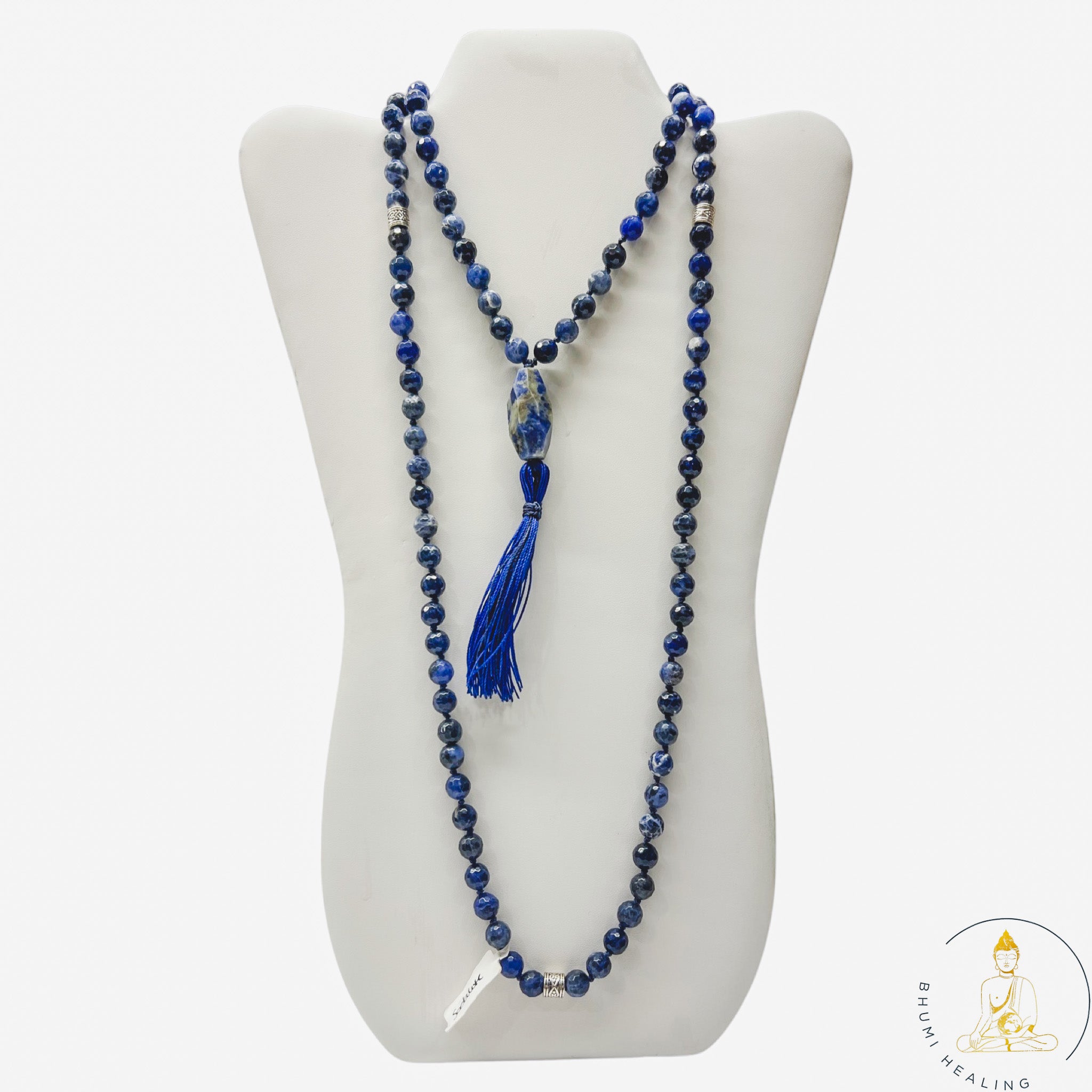 Sodalite Hand Knotted Mala 8mm | 108 Bead | Japa Mala | Prayer Beads | Meditation Necklace | Mantra | Sound Healing| Reiki Infused