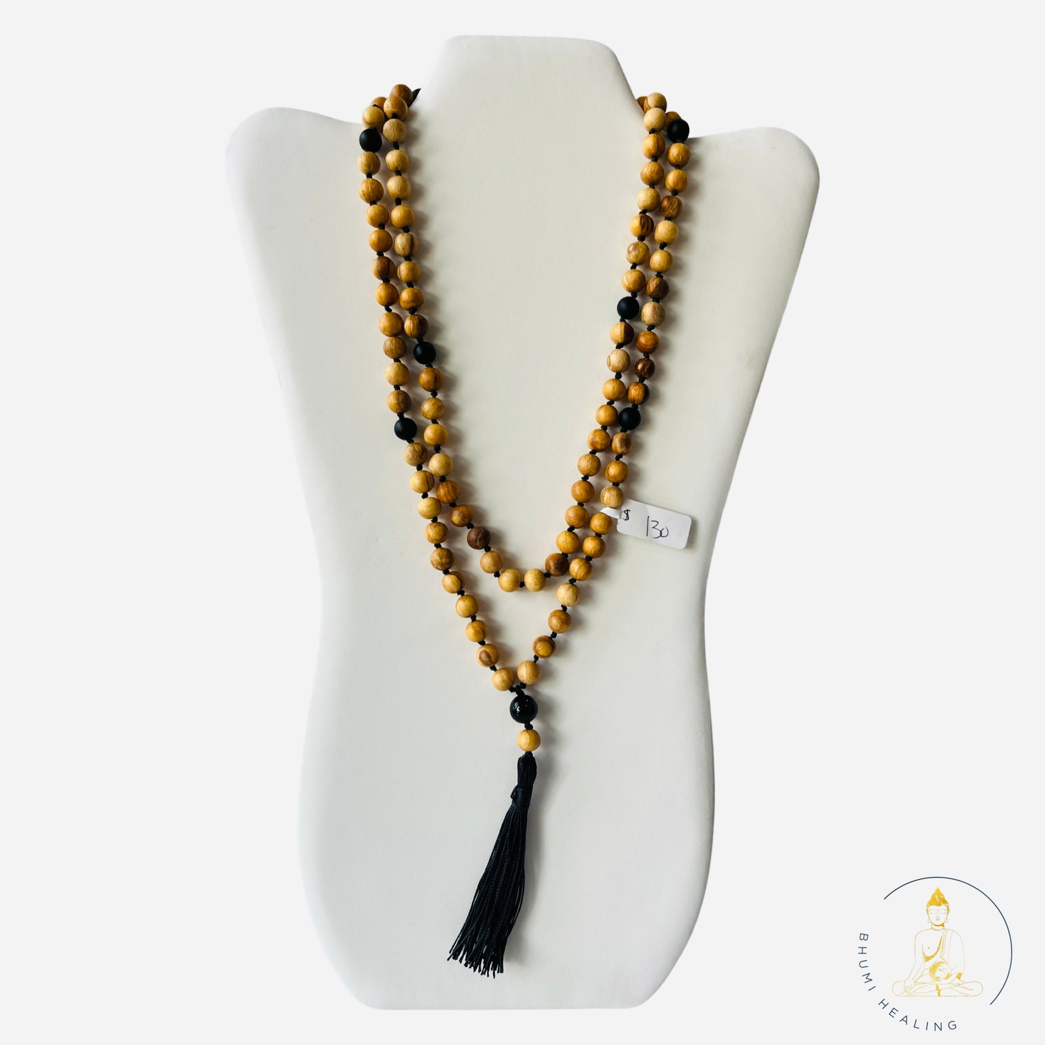 Protection Mala Palo Santo, Black Onyx, Black Obsidian Hand Knotted wit Black Cord