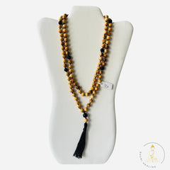 Protection Mala Palo Santo, Black Onyx, Black Obsidian Hand Knotted wit Black Cord