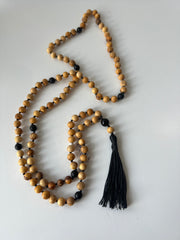 Protection Mala Palo Santo, Black Onyx, Black Obsidian Hand Knotted wit Black Cord