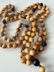 Protection Mala Palo Santo, Black Onyx, Black Obsidian Hand Knotted wit Black Cord