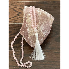 Rose Quartz Hand Knotted Japa Mala, Prayer Beads, Meditation Beads. 8mm 108 Beads. Mantra, Sound Healing & Reiki Infused