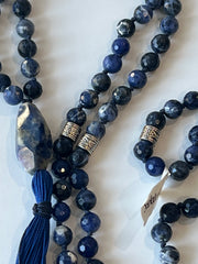 Sodalite Hand Knotted Mala 8mm | 108 Bead | Japa Mala | Prayer Beads | Meditation Necklace | Mantra | Sound Healing| Reiki Infused